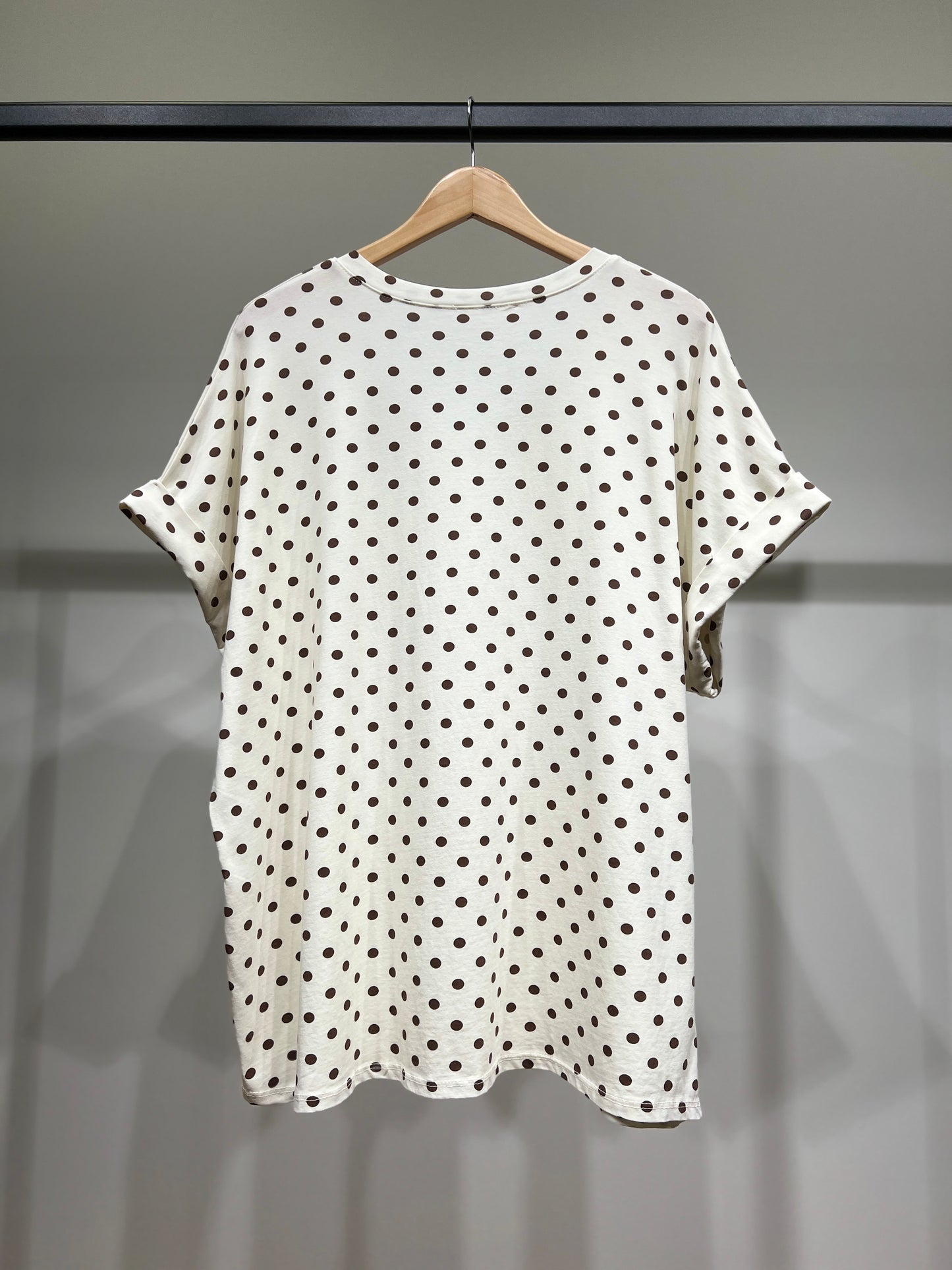 T-Shirt Large Col V Manche Courte Motif Pois 100% Coton