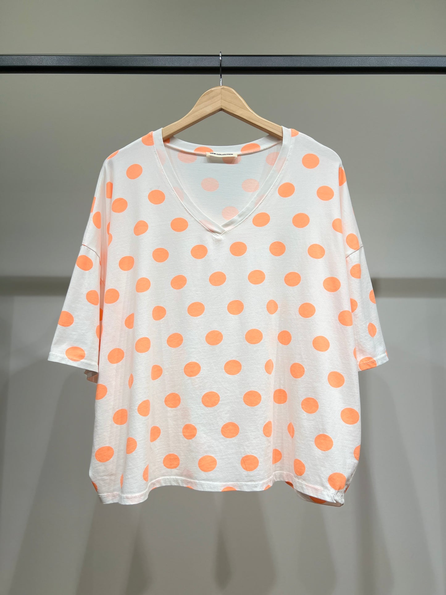T-Shirt Large Manche Courte Col V Pois Colorés 100% Coton