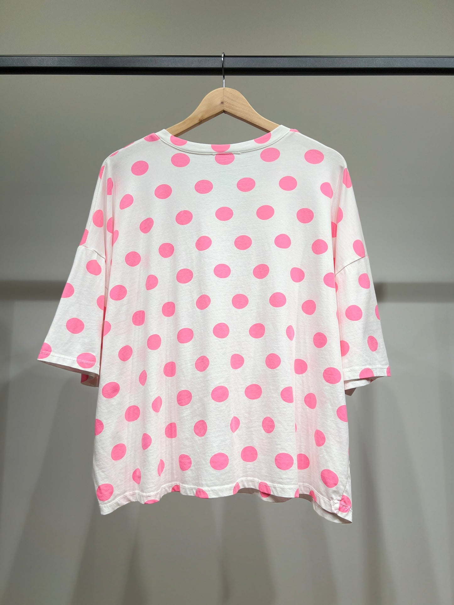 T-Shirt Large Manche Courte Col V Pois Colorés 100% Coton