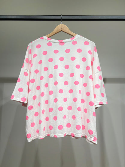 T-Shirt Large Manche Courte Col V Pois Colorés 100% Coton