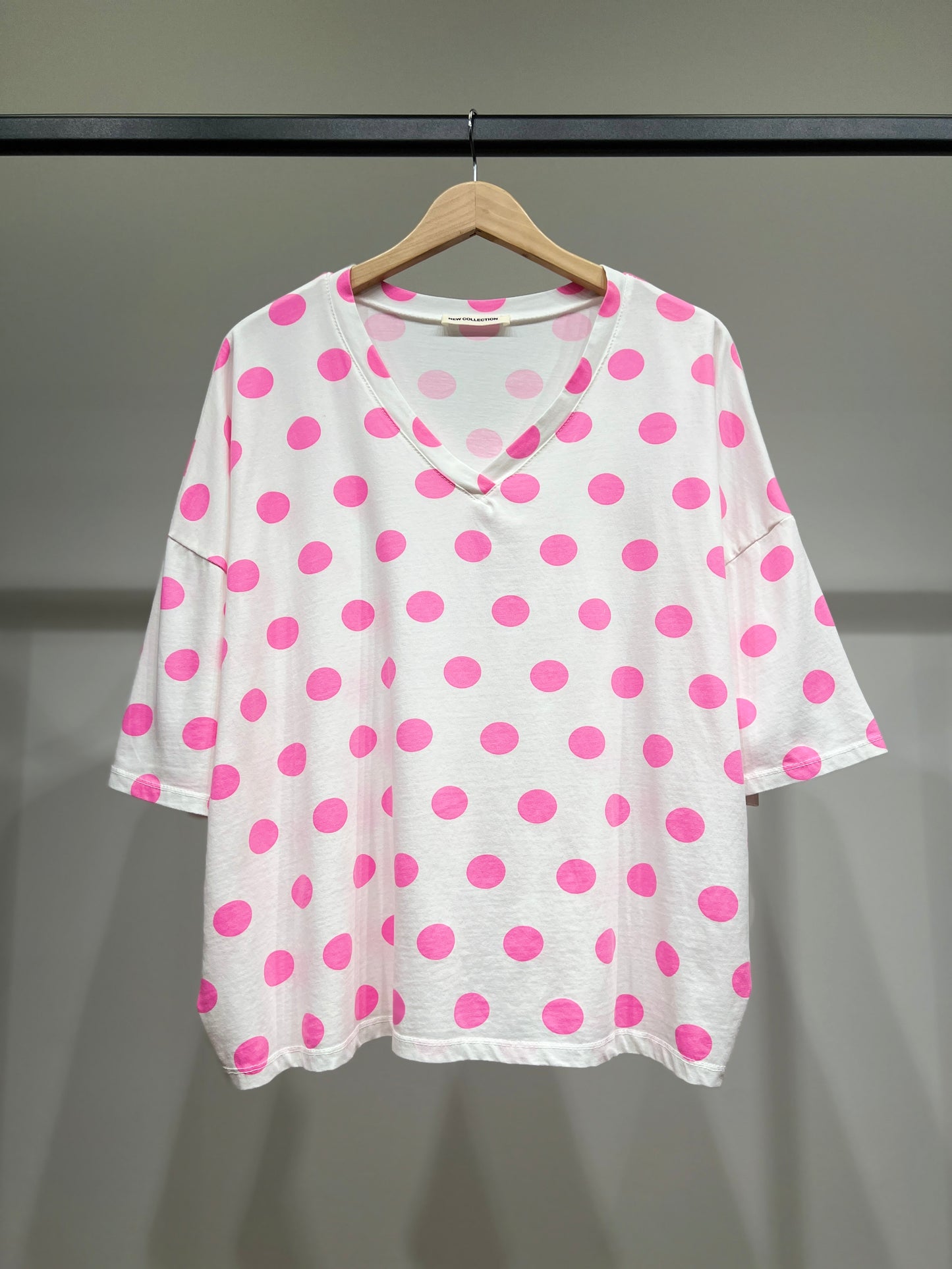 T-Shirt Large Manche Courte Col V Pois Colorés 100% Coton