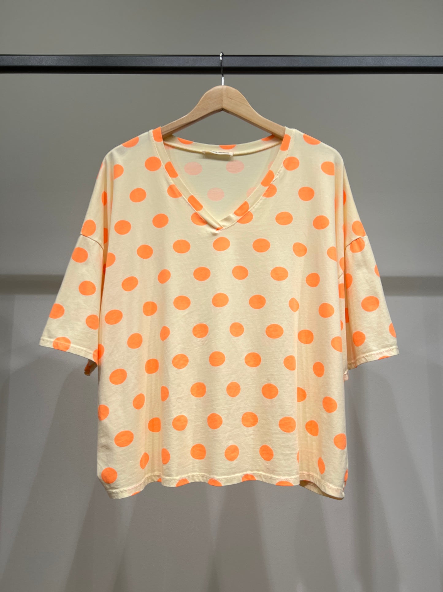 T-Shirt Large Manche Courte Col V Pois Colorés 100% Coton