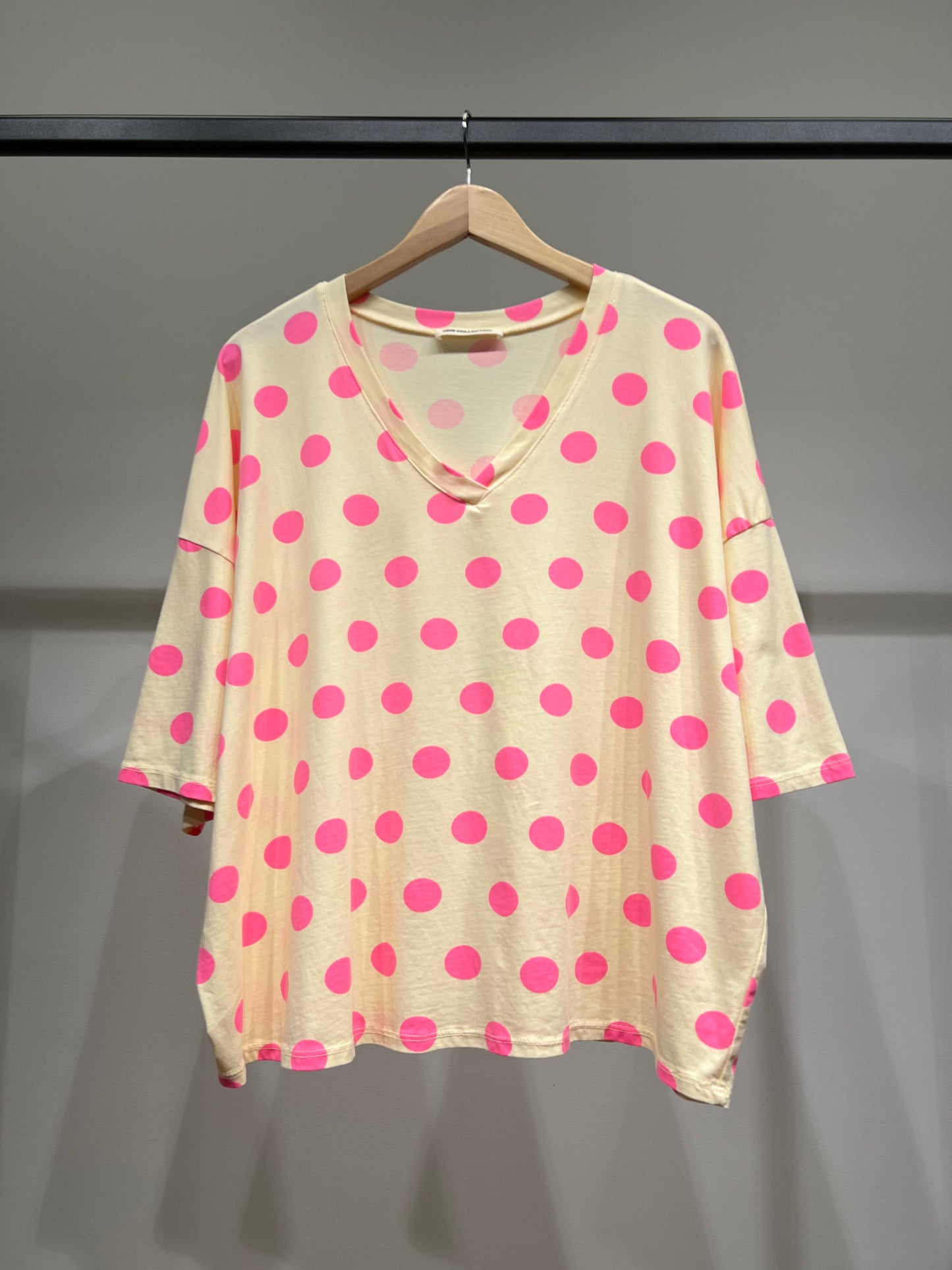 T-Shirt Large Manche Courte Col V Pois Colorés 100% Coton
