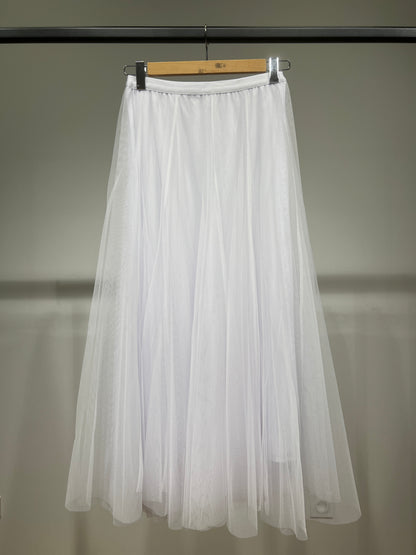 Jupe Longue Tulle Blanc à Doublure Taille Haute