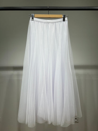 Jupe Longue Tulle Blanc à Doublure Taille Haute
