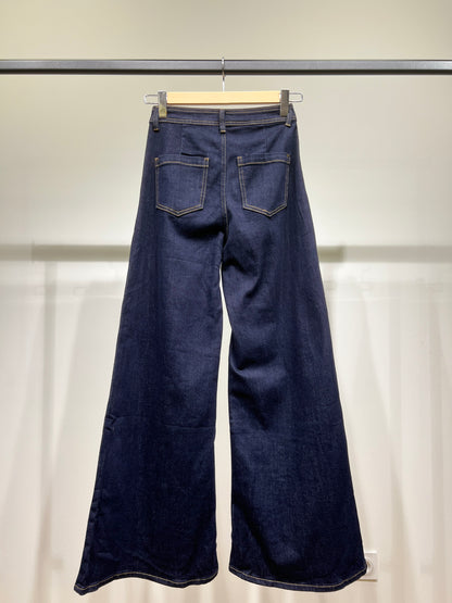 Pantalon Jean Évasé Stretch Taille Haute 72% Coton Taillé