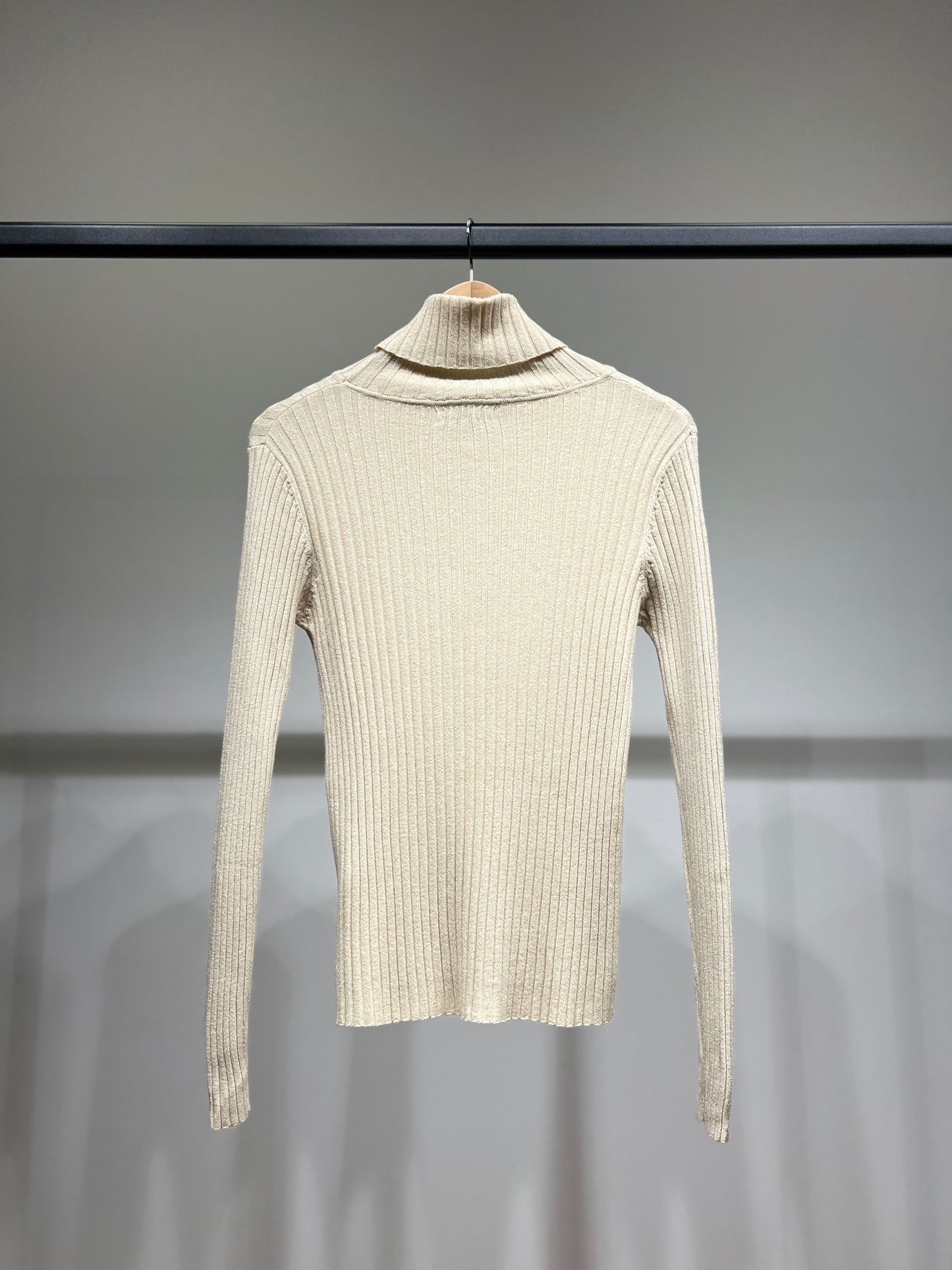 Pull Fit Col Roulé Côtelé à Lurex Avec Laine