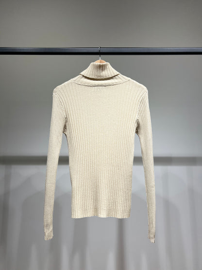 Pull Fit Col Roulé Côtelé à Lurex Avec Laine