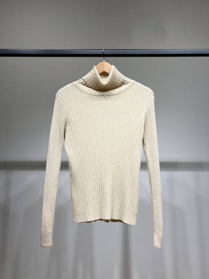 Pull Fit Col Roulé Côtelé à Lurex Avec Laine