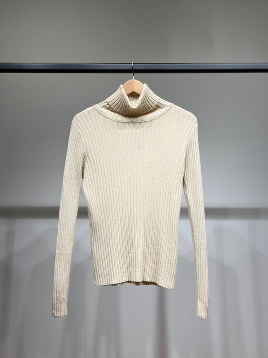 Pull Fit Col Roulé Côtelé à Lurex Avec Laine