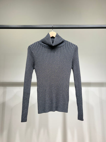 Pull Fit Col Roulé Côtelé à Lurex Avec Laine