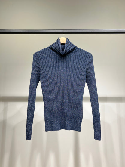 Pull Fit Col Roulé Côtelé à Lurex Avec Laine