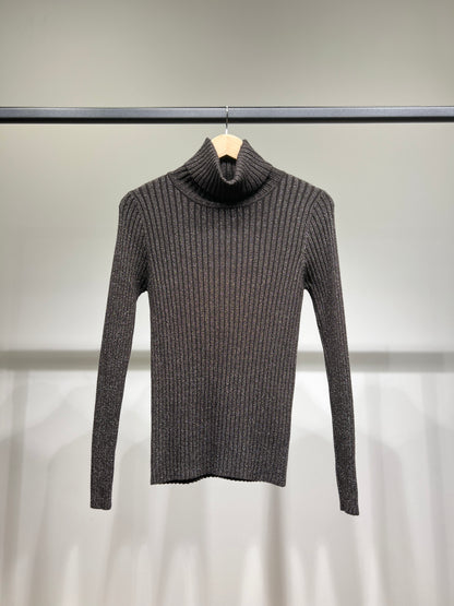 Pull Fit Col Roulé Côtelé à Lurex Avec Laine