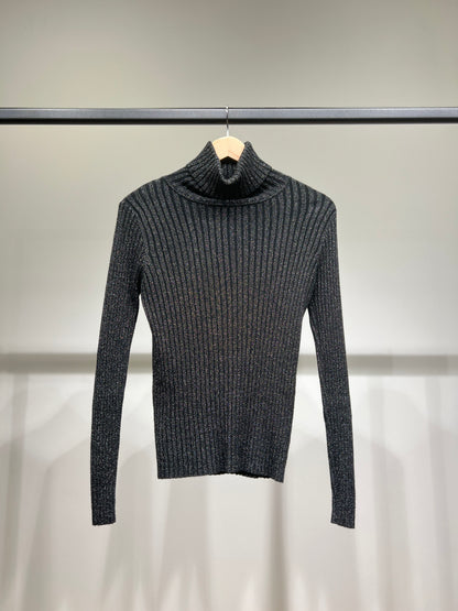 Pull Fit Col Roulé Côtelé à Lurex Avec Laine