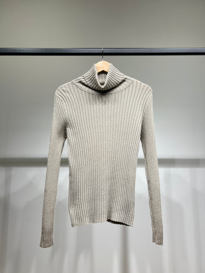 Pull Fit Col Roulé Côtelé à Lurex Avec Laine