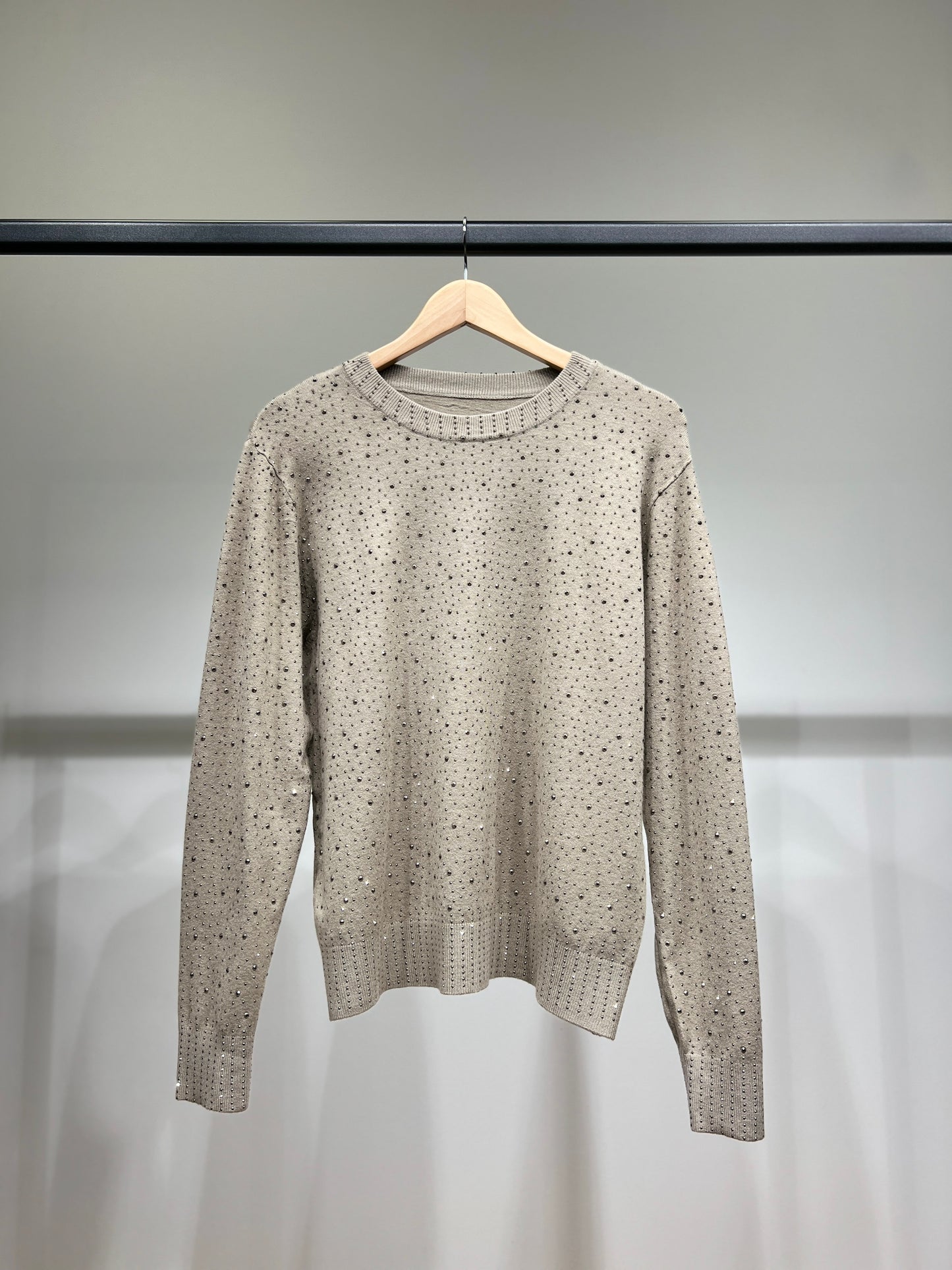 Pull Col Rond Bords-Côtes à Motif Pois Strass Argenté