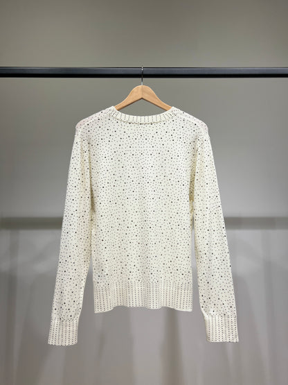 Pull Col Rond Bords-Côtes à Motif Pois Strass Argenté