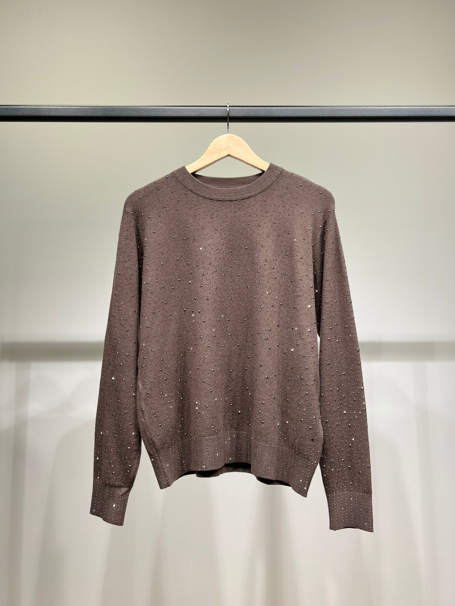 Pull Col Rond Bords-Côtes à Motif Pois Strass Argenté