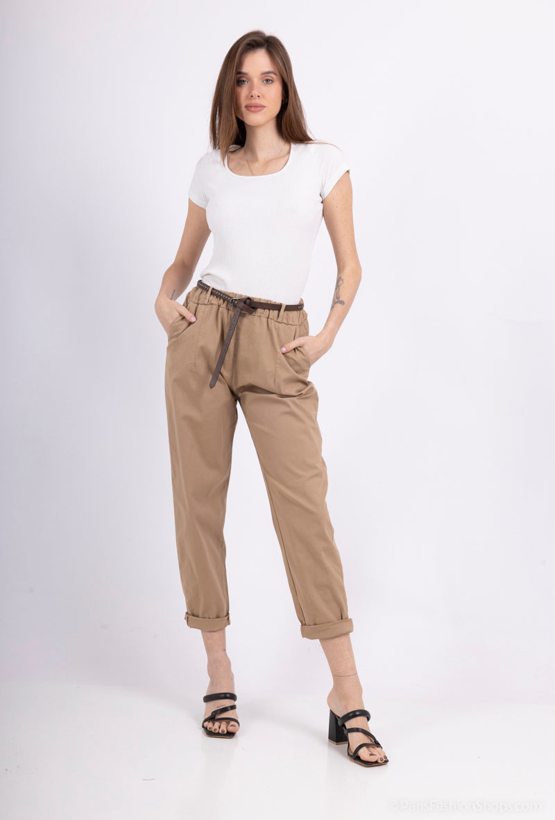 Pantalon Coton Taillé avec ceinture