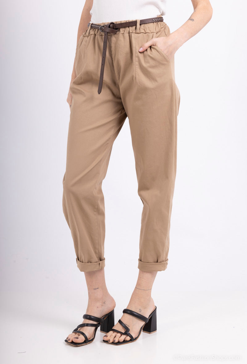 Pantalon Coton Taillé avec ceinture