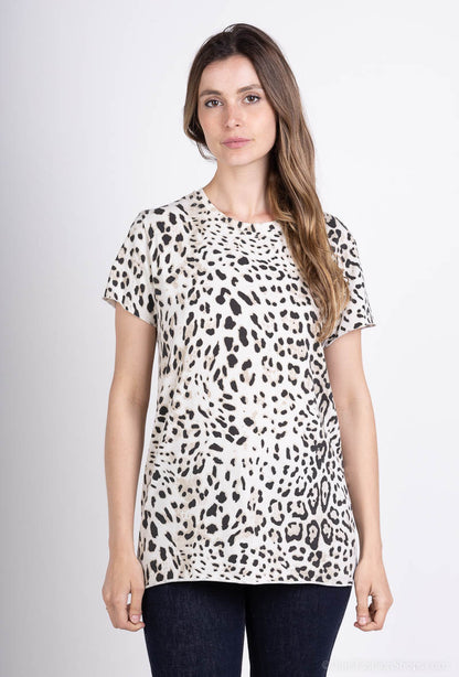 T-Shirt Léopard Coton Col Double