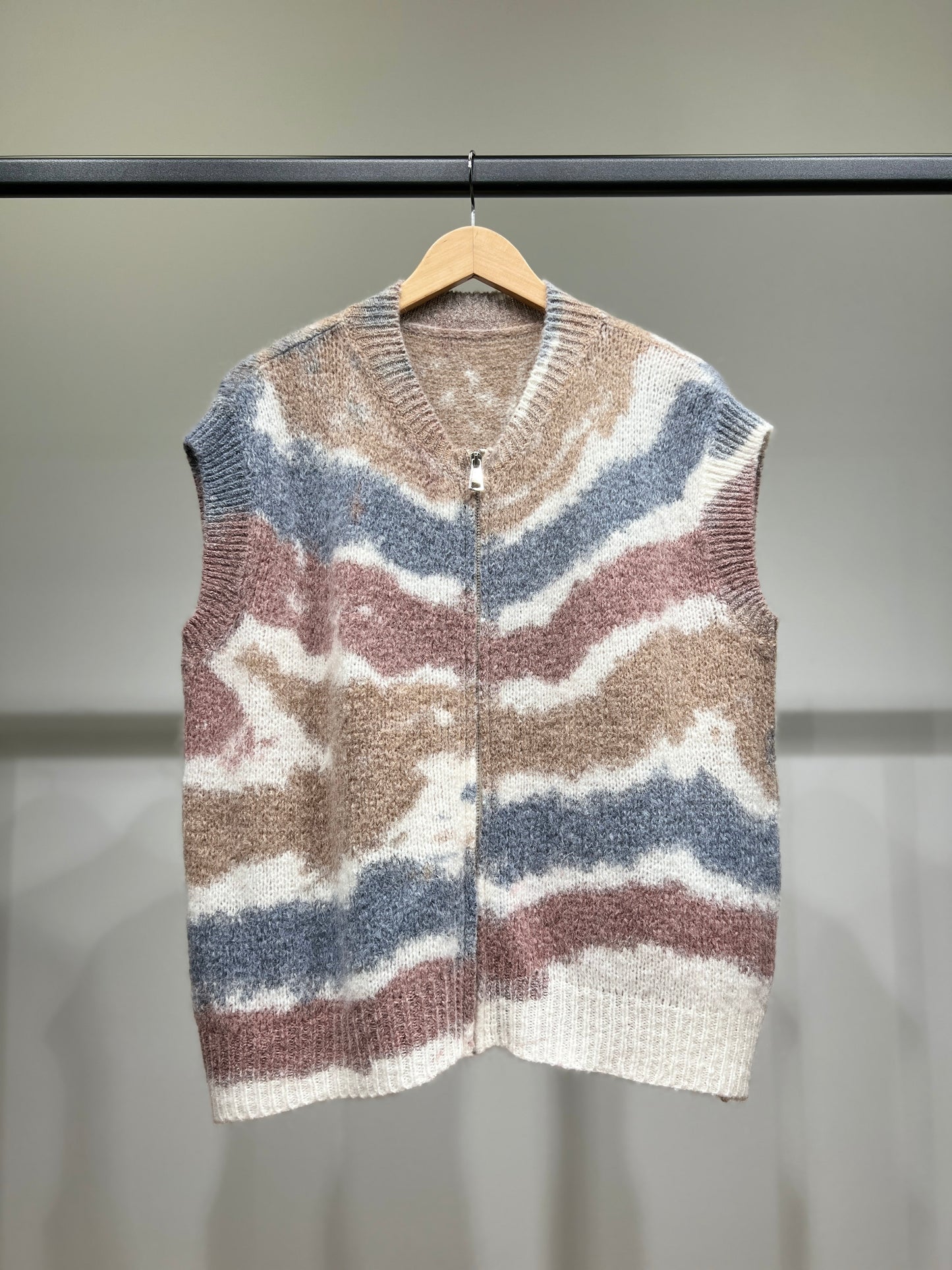 Gilet Large Zippé Tie & Dye 30% Mohair 10% Laine