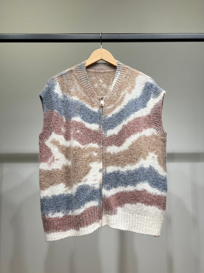 Gilet Large Zippé Tie & Dye 30% Mohair 10% Laine