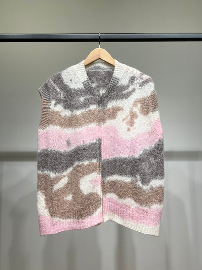 Gilet Large Zippé Tie & Dye 30% Mohair 10% Laine