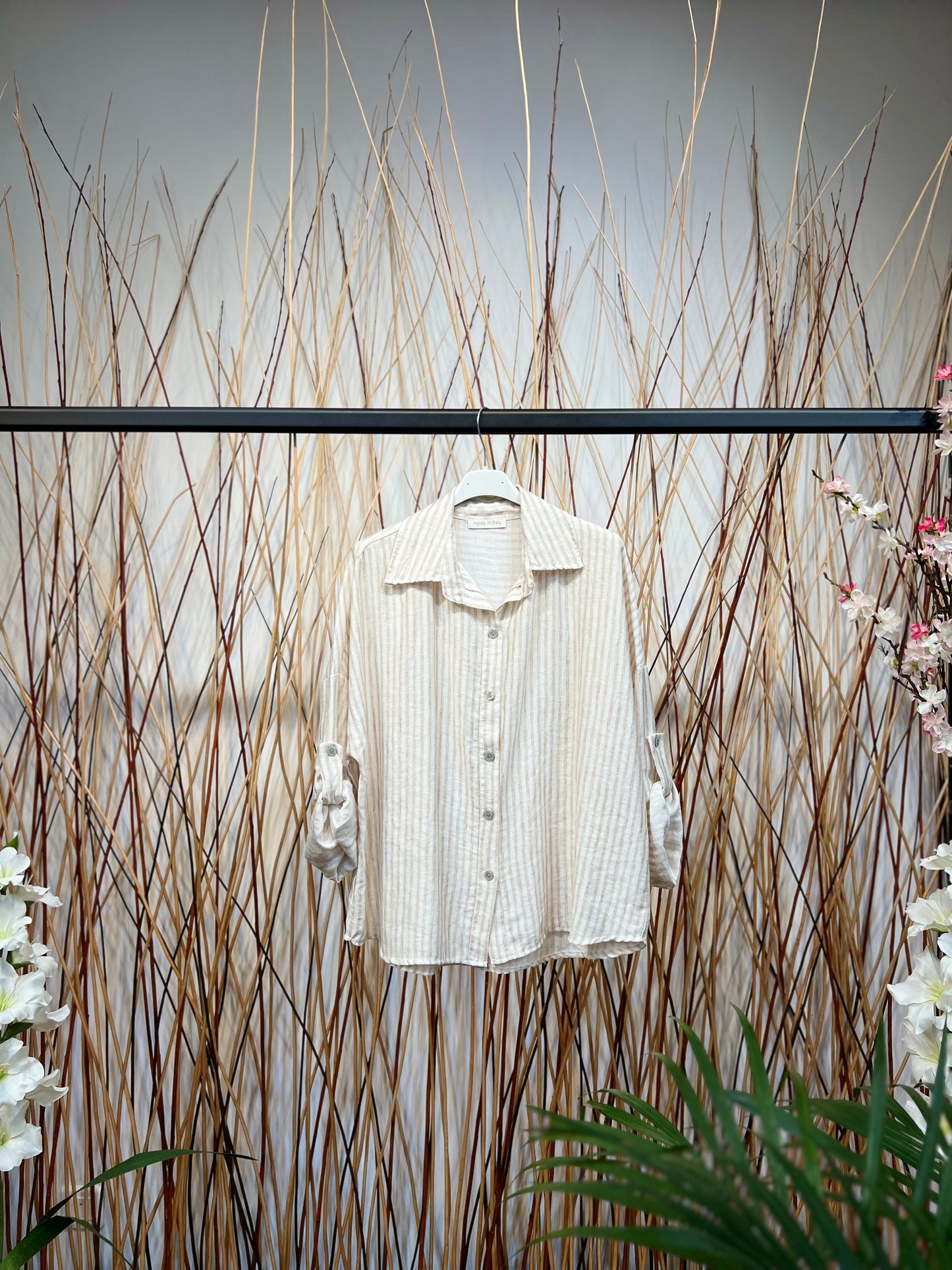 Chemise Manche Longue Boutonnée Rayures Vertical en Lin