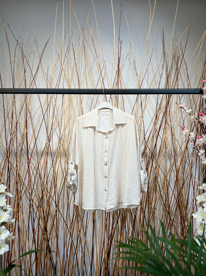 Chemise Manche Longue Boutonnée Rayures Vertical en Lin