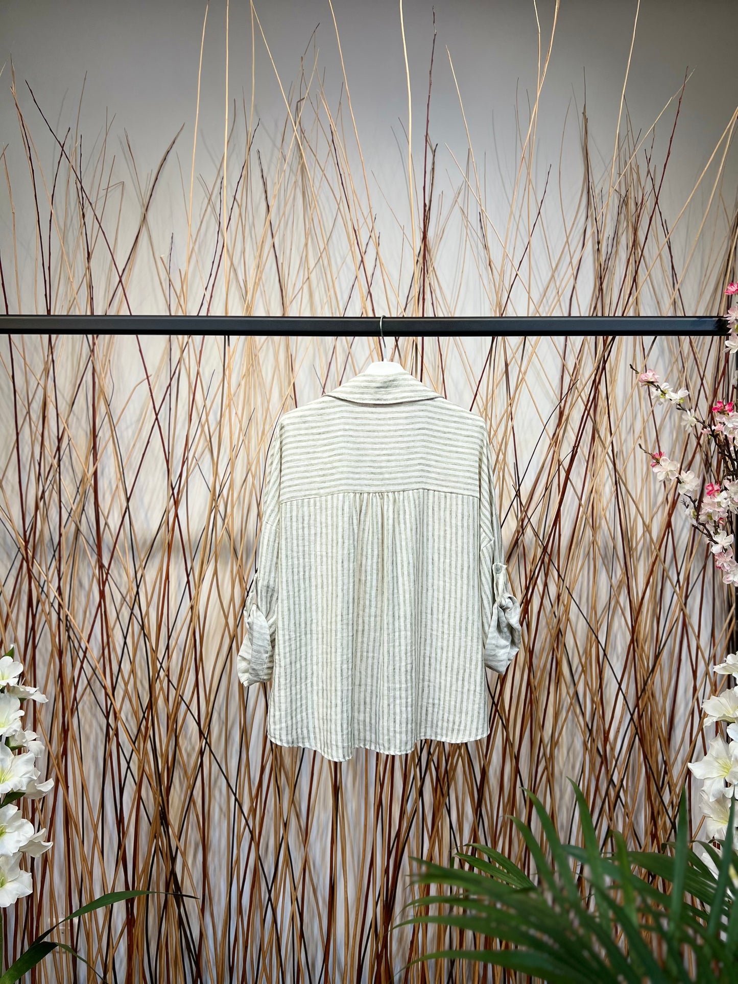 Chemise Manche Longue Boutonnée Rayures Vertical en Lin