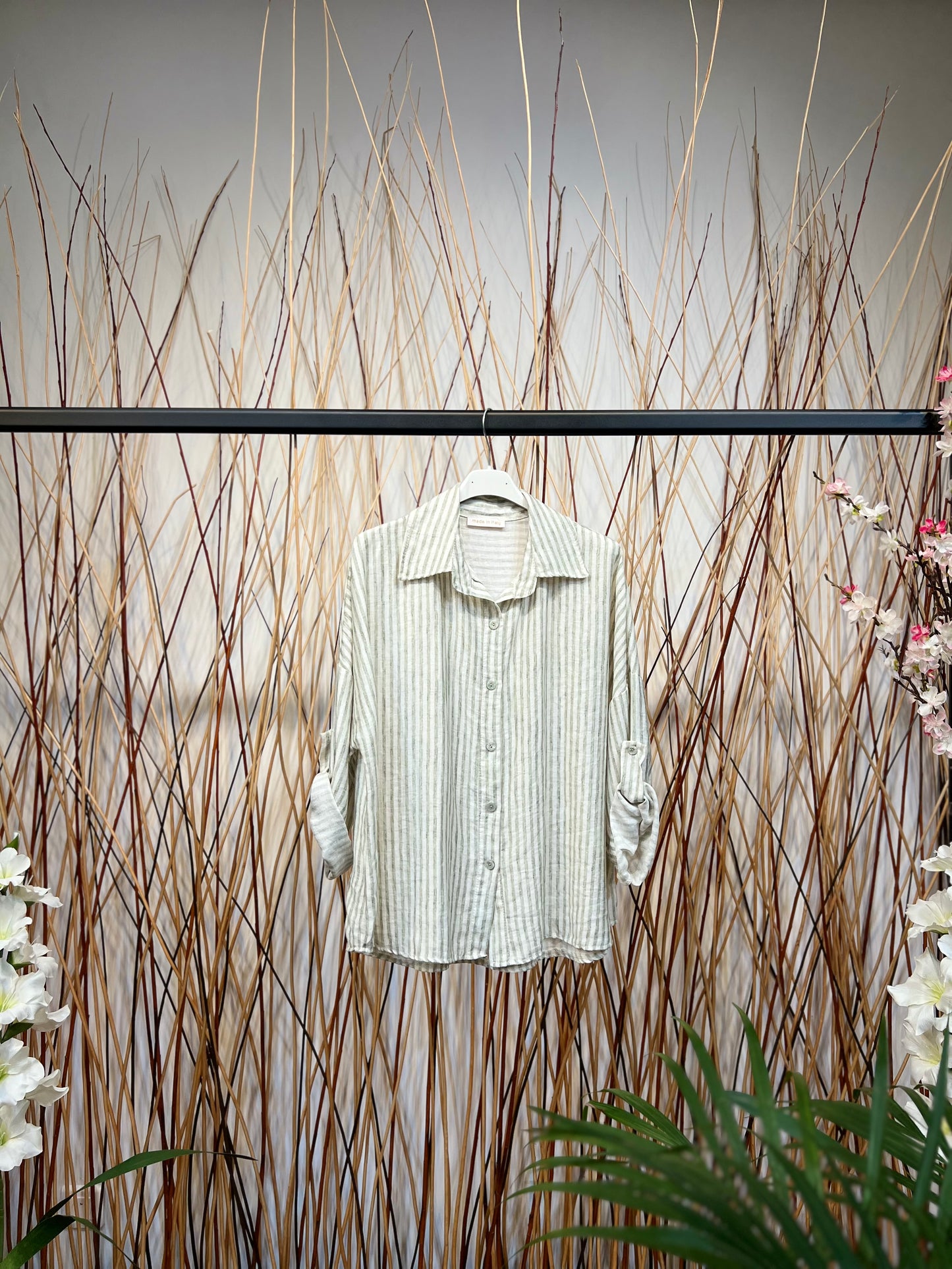 Chemise Manche Longue Boutonnée Rayures Vertical en Lin