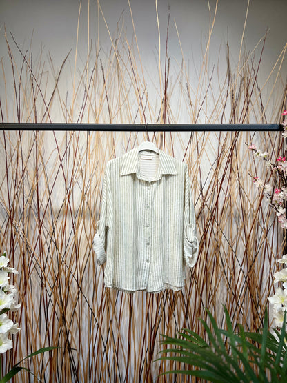 Chemise Manche Longue Boutonnée Rayures Vertical en Lin