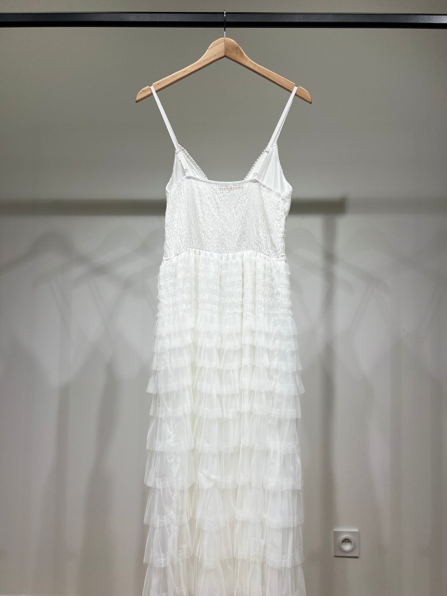 Robe Maxi Cache-Cœur à Dentelle et Volants Étages 35% Coton