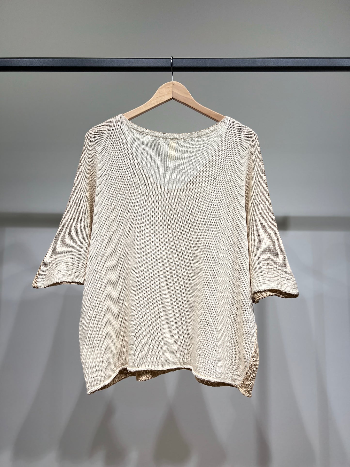 Pull Maille Large Col V Manche 3/4 Bicolore 50% Coton