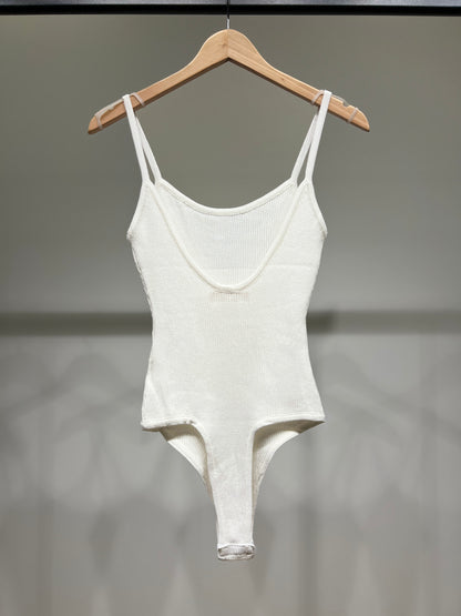 Body Côtelé Bretelles Fines Coupe Échancrée En Viscose Nylon