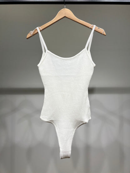 Body Côtelé Bretelles Fines Coupe Échancrée En Viscose Nylon