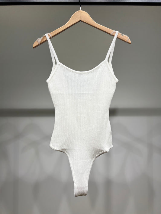 Body Côtelé Bretelles Fines Coupe Échancrée En Viscose Nylon