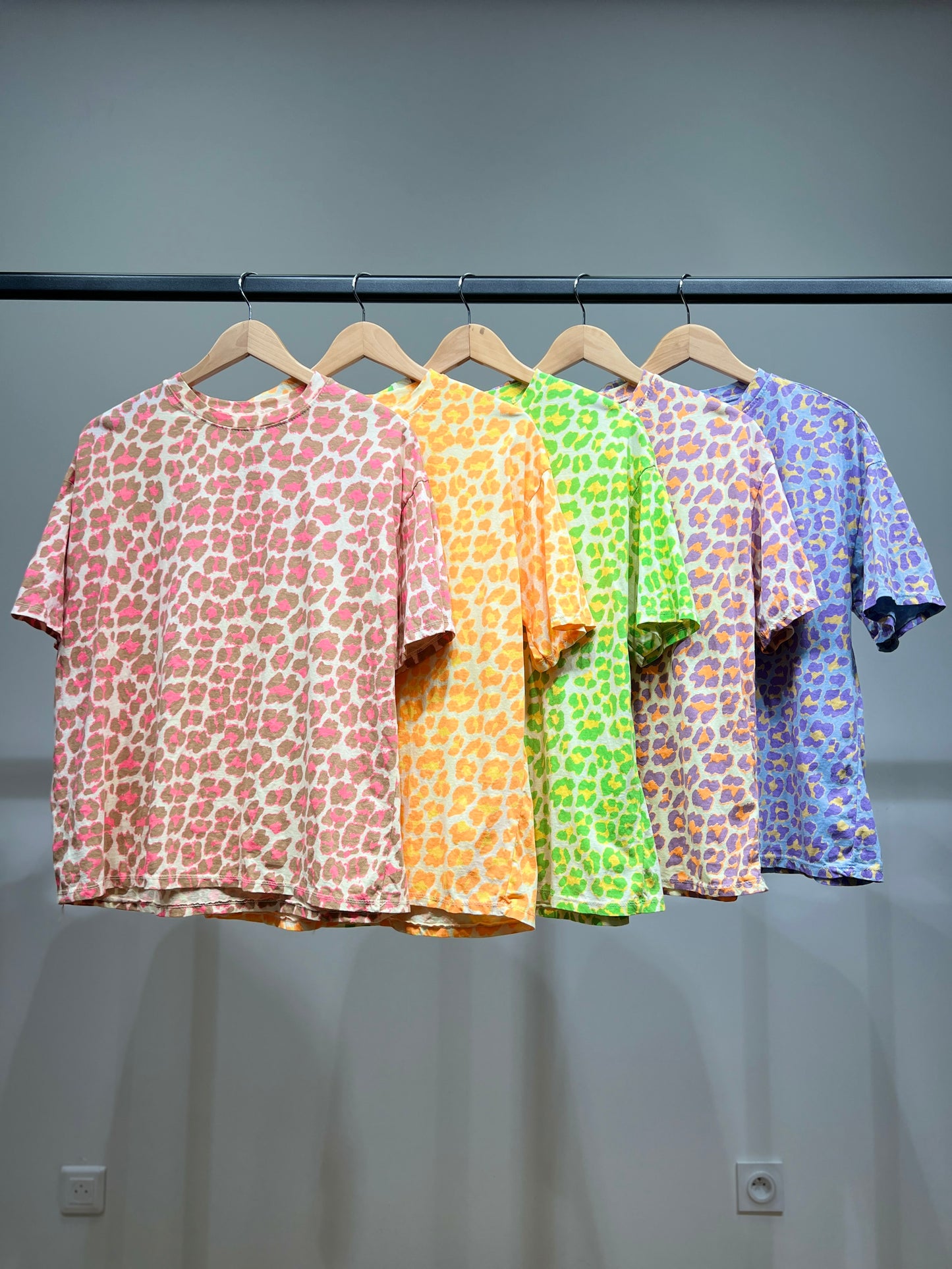 T-Shirt Manche Courte Col Rond Motif Léopard 100% Coton