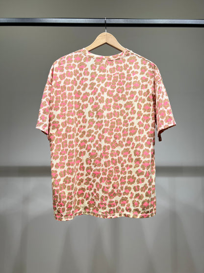 T-Shirt Manche Courte Col Rond Motif Léopard 100% Coton