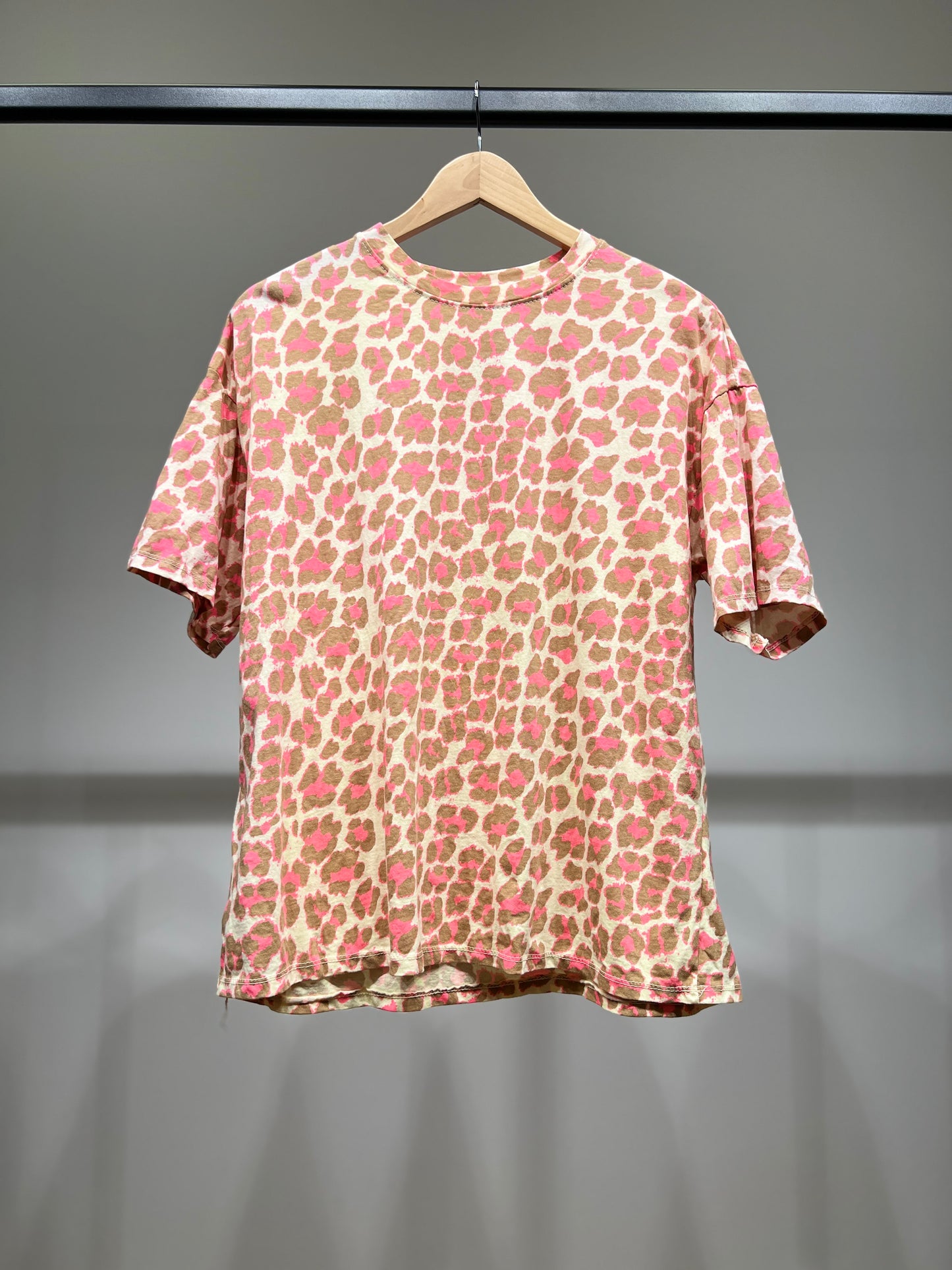 T-Shirt Manche Courte Col Rond Motif Léopard 100% Coton