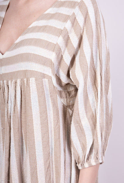 Robe Midi Rayures Fil Brillant Manches 3/4 Coton