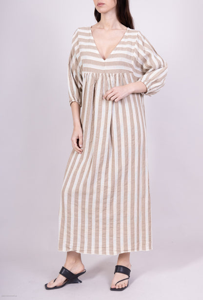 Robe Midi Rayures Fil Brillant Manches 3/4 Coton