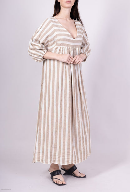 Robe Midi Rayures Fil Brillant Manches 3/4 Coton