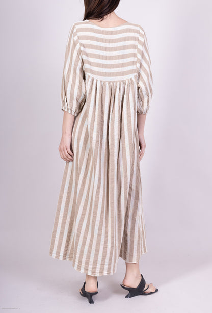 Robe Midi Rayures Fil Brillant Manches 3/4 Coton