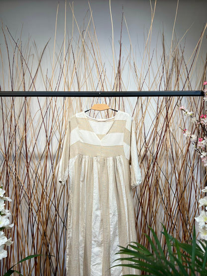 Robe Midi Rayures Fil Brillant Manches 3/4 Coton