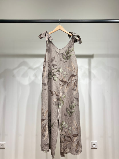Combinaison Bretelles Nouées à Motif Fleuri 100% Lin