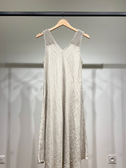 Robe Midi Col V Bretelles Piqués Larges à Poches 100% Lin