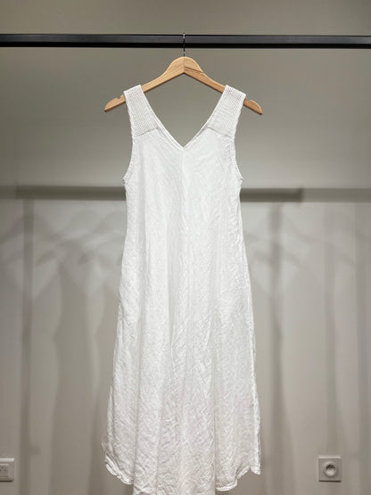 Robe Midi Col V Bretelles Piqués Larges à Poches 100% Lin