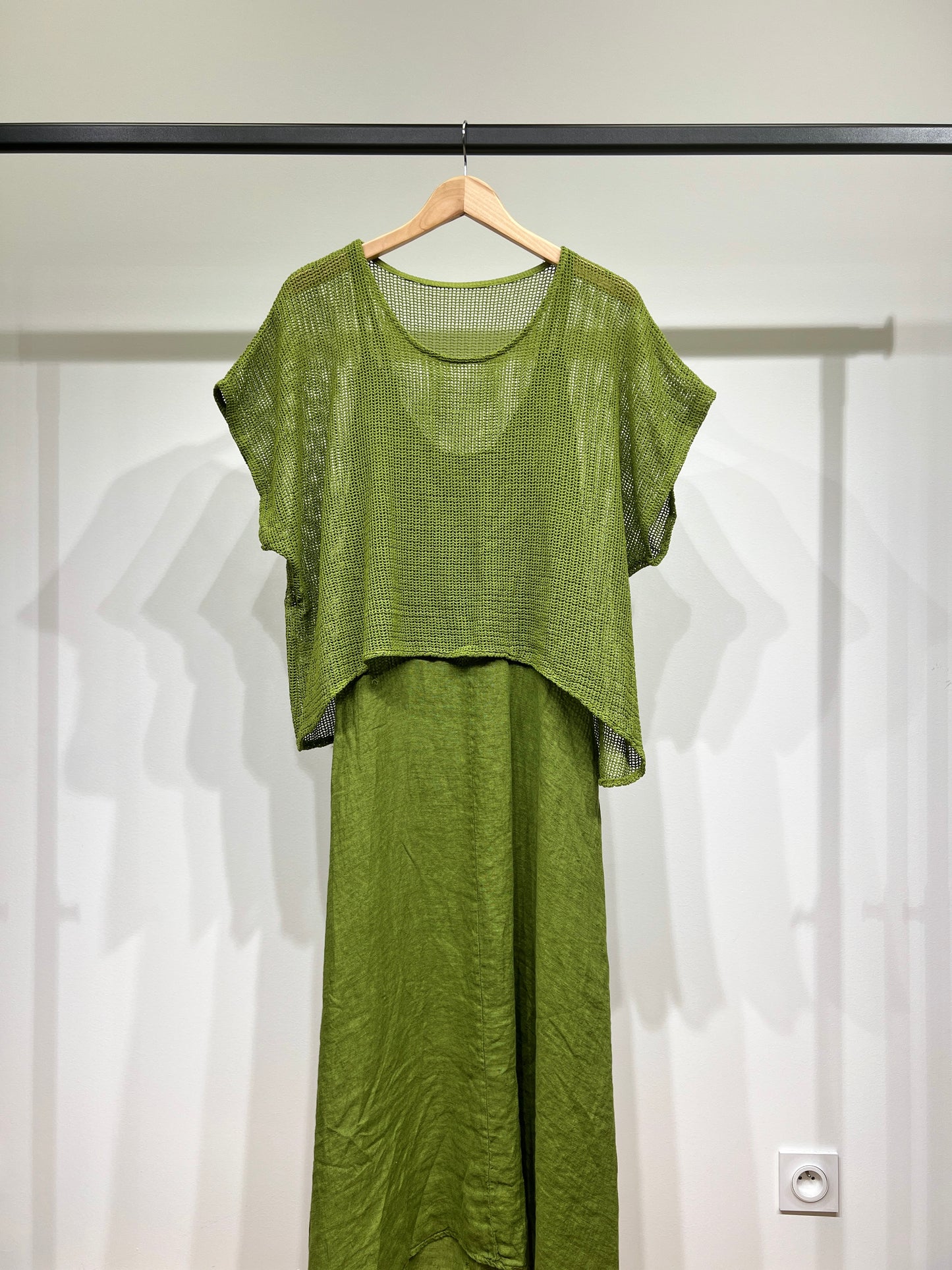 Ensemble Haut Maille Large & Robe à Poches Col V 100% Coton & 100% Lin